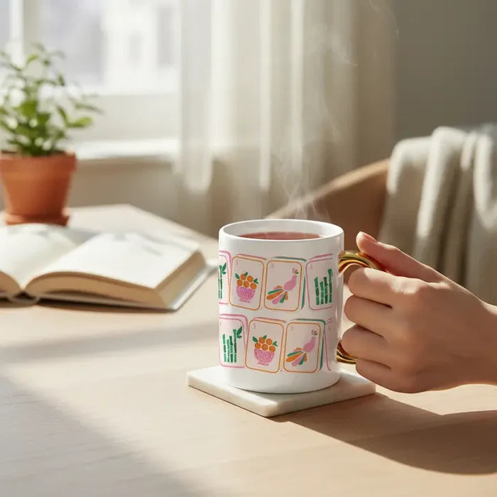 11 oz Cozy Cute Ceramic Mug–Mahjong Tiles