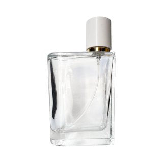 3.4 oz (100 ml) Clear Glass Asymmetric Rectangular Perfume Bottle with White Cap - World of Aromas