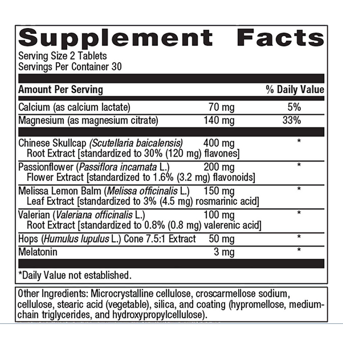 Benesom by Metagenics Ingredients Label