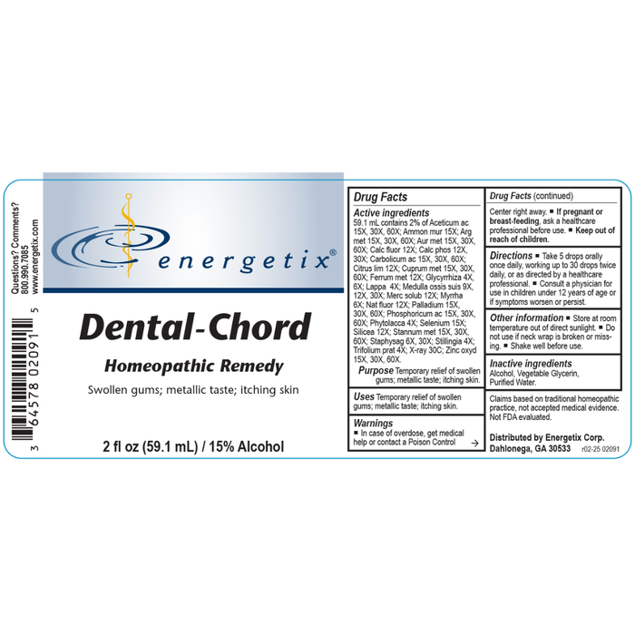 Dental-Chord is a homeopathic combination formula for symptoms related to toxic load from dental procedures or the use of dental materials.