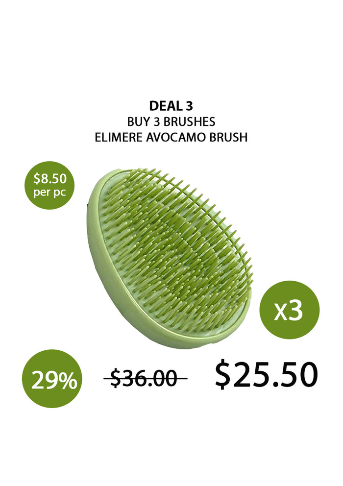 Green avocamo brush with promotional text on a white background