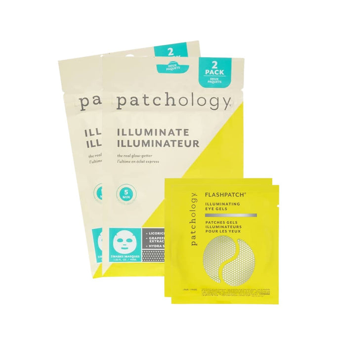 Patchology Illuminate eye patches packaging on a white background