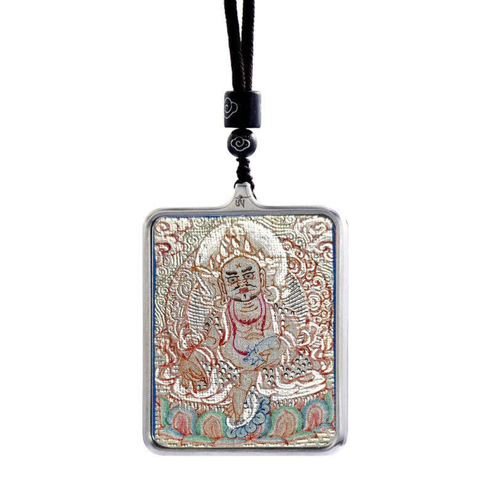 Handpainted Locket Thangka Amulet,White Jambhala,Buddha of Wealth - Tibetan thangka painting, view 5