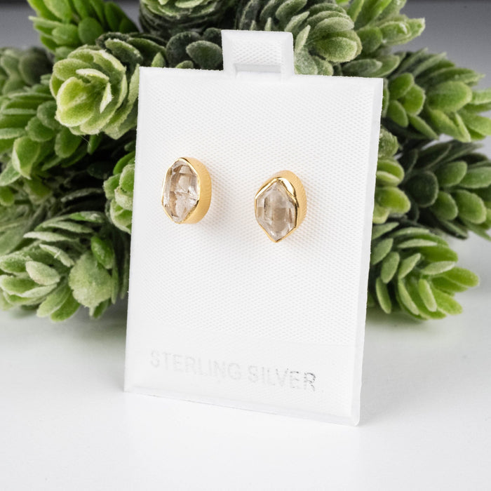 Herkimer Diamond Quartz Crystal Stud Earrings .925 Silver + 18k Gold - InnerVision Crystals
