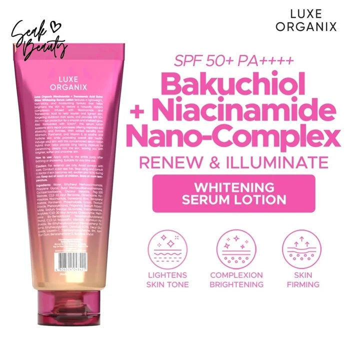 Luxe Organix Bakuchiol + Niacinamide Nano-complex Renew & Illuminate Whitening Serum Lotion SPF 50+