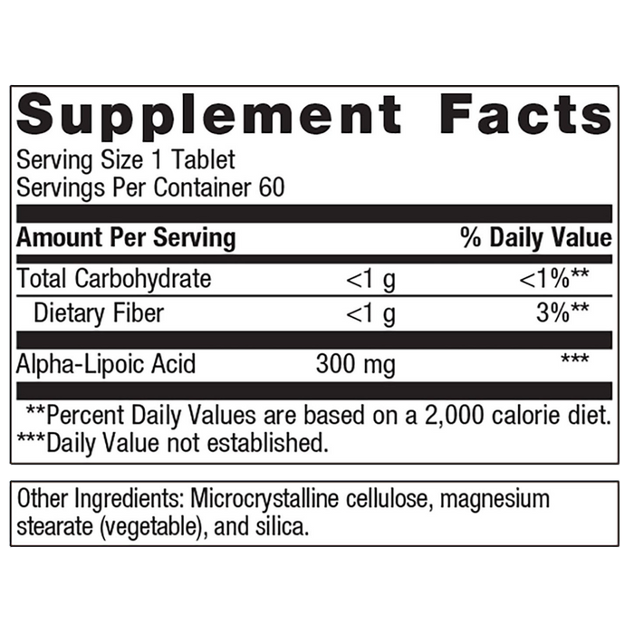 Meta Lipoate 300 by Metagenics Ingredients Label