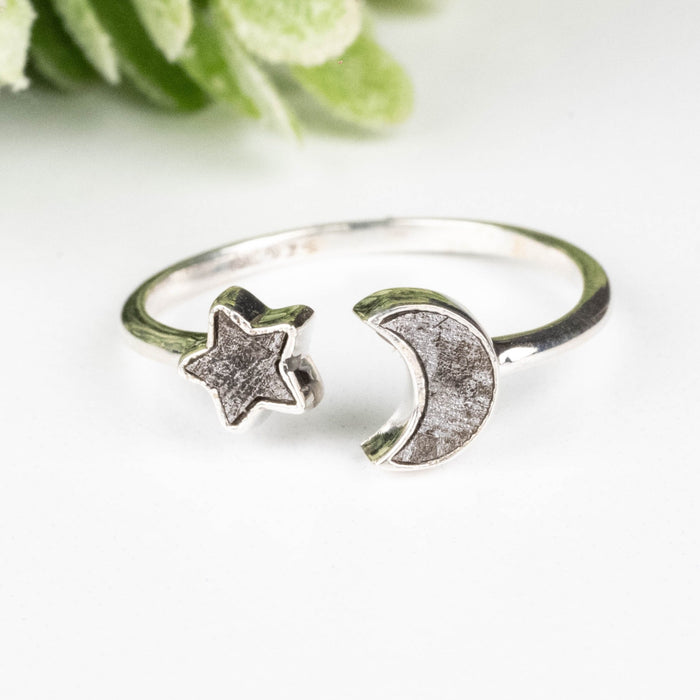 Muonionalusta Meteorite 5/7mm Moon & Star Ring .925 Silver - InnerVision Crystals