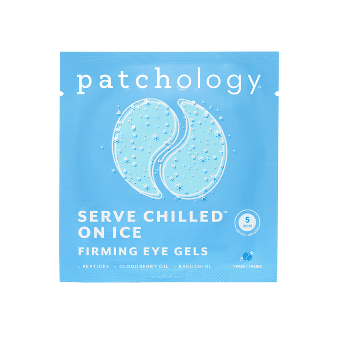 Patchology On Ice serve chilled firming eye gels packaging on a white background