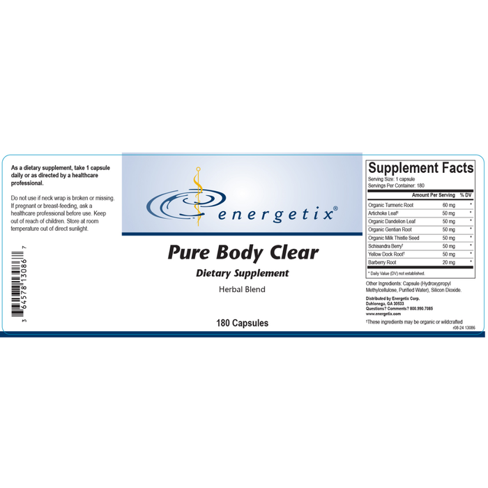 Pure Body Clear is an herbal blend formulated as gentle support for the primary elimination pathways.