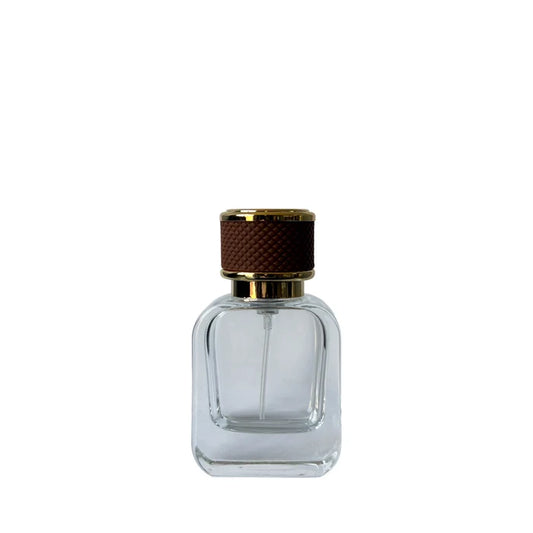 1 oz (30 ml) Clear Glass Rounded Rectangle Perfume Bottle with Brown Cap - World of Aromas