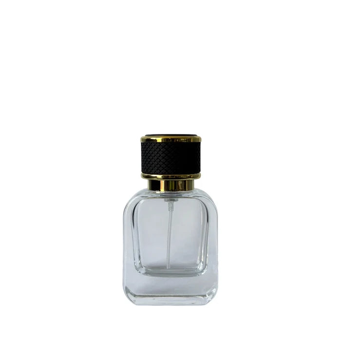 1 oz (30 ml) Clear Glass Rounded Rectangle Perfume Bottle with Black Cap - World of Aromas