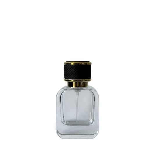 1 oz (30 ml) Clear Glass Rounded Rectangle Perfume Bottle with Black Cap - World of Aromas