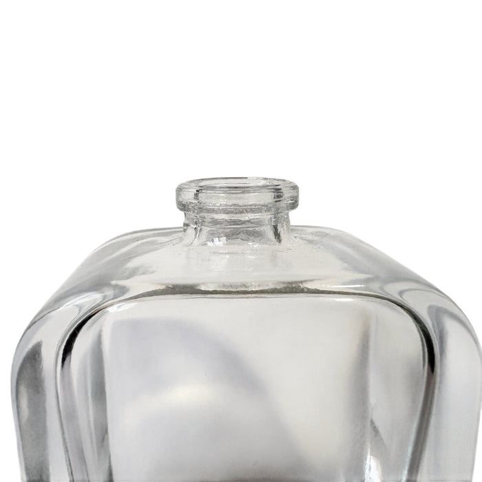 1 oz (30 ml) Clear Glass Rounded Rectangle Easy Crimp 15 mm Neck Perfume Bottle with Blond Cap Set - World of Aromas