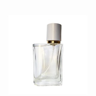 1.7 oz (50 ml) Clear Glass Asymmetric Rectangular Perfume Bottle with White Cap - World of Aromas