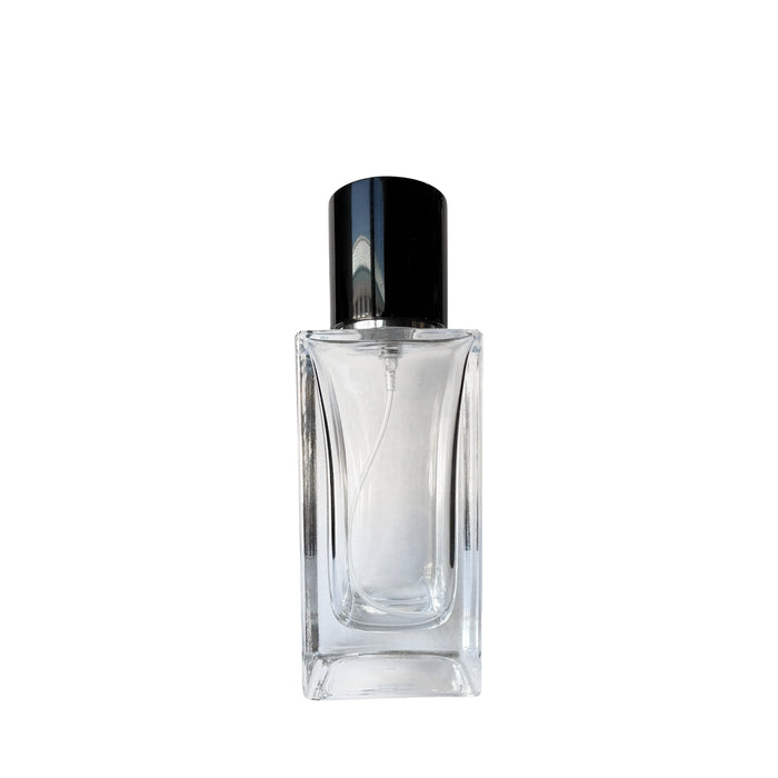 1.7 oz (50 ml) Clear Glass Rectangular Perfume Bottle with Black Magnetic Latch - World of Aromas