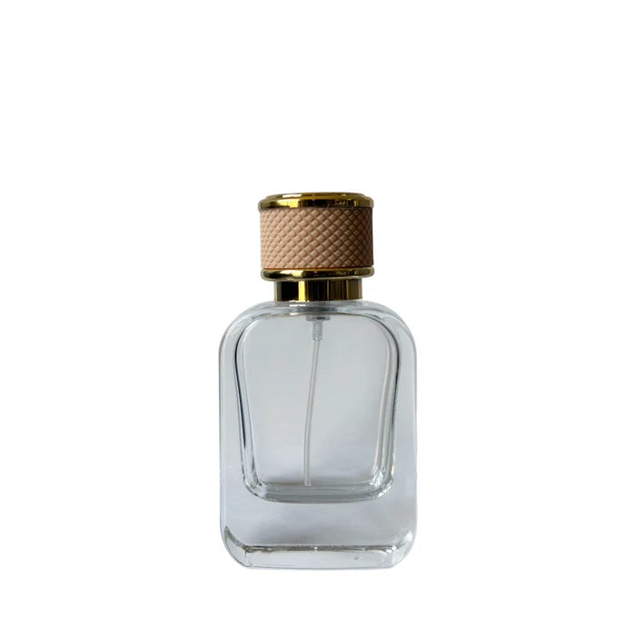 1.7 oz (50 ml) Clear Glass Rounded Rectangle Perfume Bottle with Blond Cap - World of Aromas