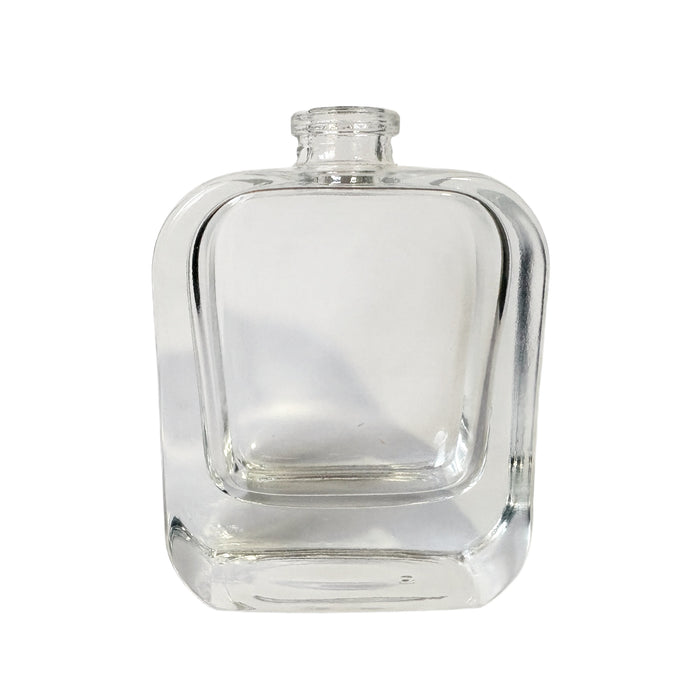 1.7 oz (50 ml) Clear Glass Rounded Rectangle Easy Crimp 15 mm Neck Perfume Bottle with Black Cap Set - World of Aromas