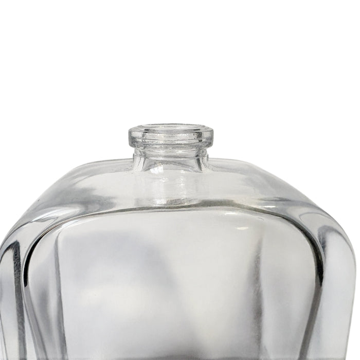 1.7 oz (50 ml) Clear Glass Rounded Rectangle Easy Crimp 15 mm Neck Perfume Bottle with Black Cap Set - World of Aromas