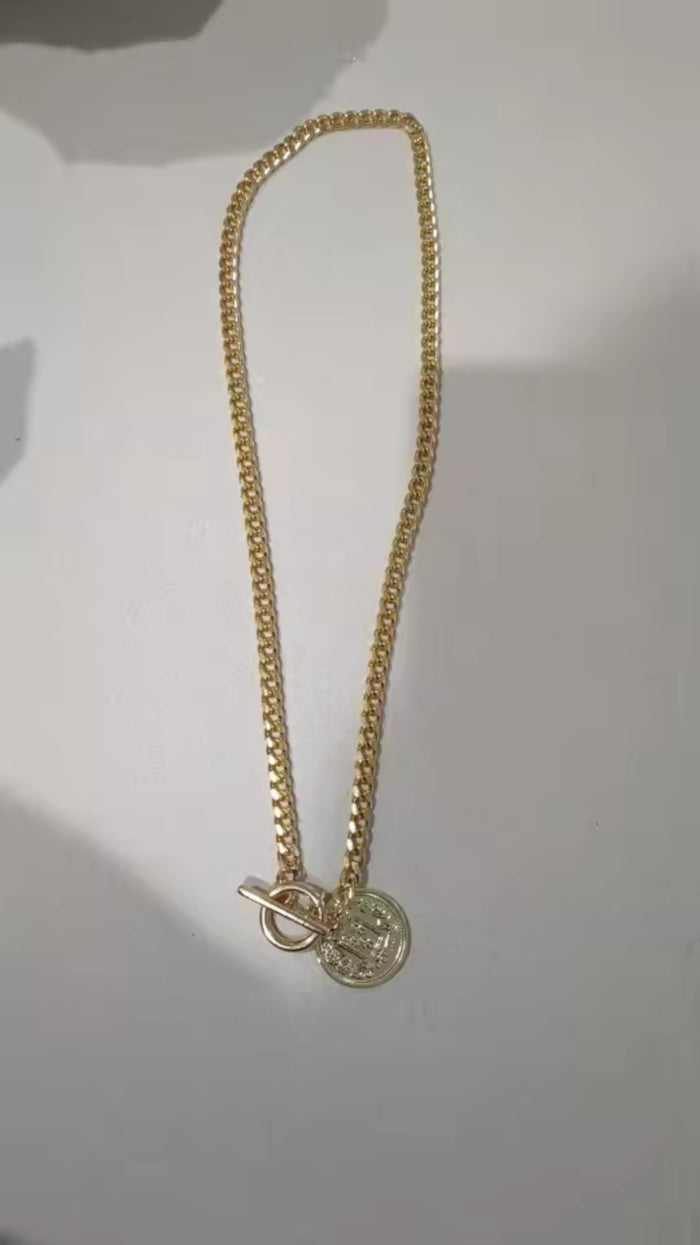 3-Layer Gold Chunky Paperclip Chain OT Coin Necklace Women Punk Fashion Jewelry