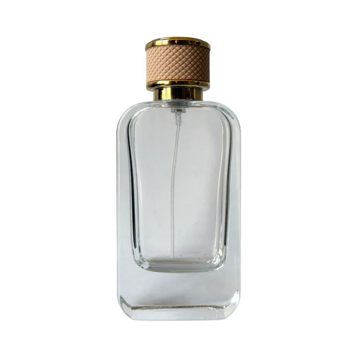 3.4 oz (100 ml) Clear Glass Rounded Rectangle Perfume Bottle with Blond Cap - World of Aromas