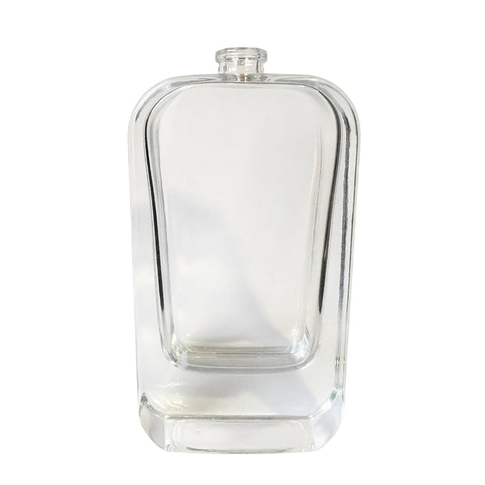 3.4 oz (100 ml) Clear Glass Rounded Rectangle Easy Crimp 15 mm Neck Perfume Bottle with Brown Cap Set - World of Aromas