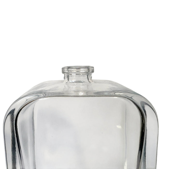 3.4 oz (100 ml) Clear Glass Rounded Rectangle Easy Crimp 15 mm Neck Perfume Bottle with Brown Cap Set - World of Aromas