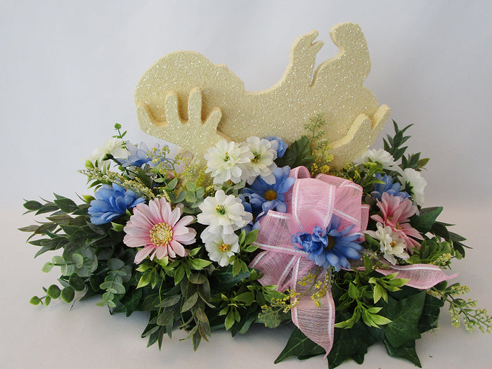 Silk arrangement Baby in Hands centerpiece - Designs by Ginny