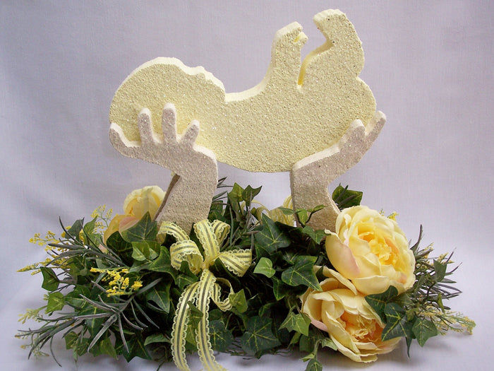 Baby in Hands centerpiece - Designs by Ginny
