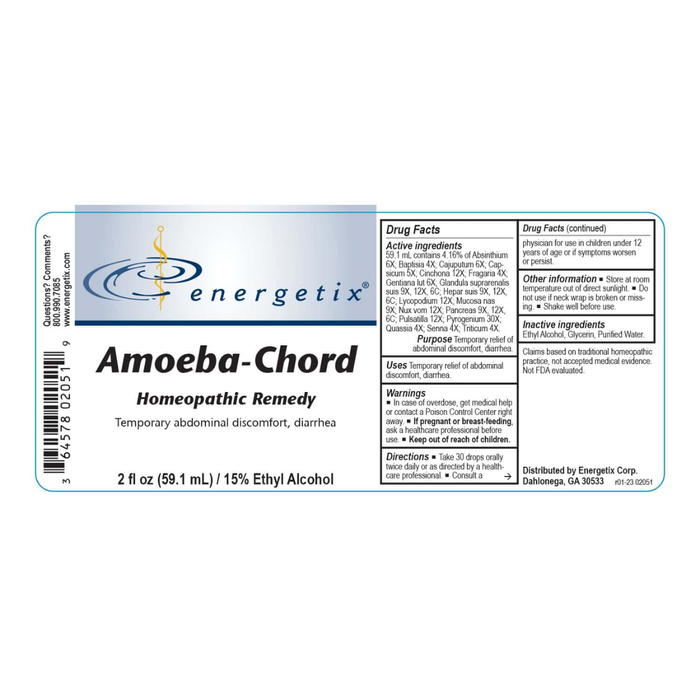 Energetix Amoeba-Chord homeopathic remedy label on a white background