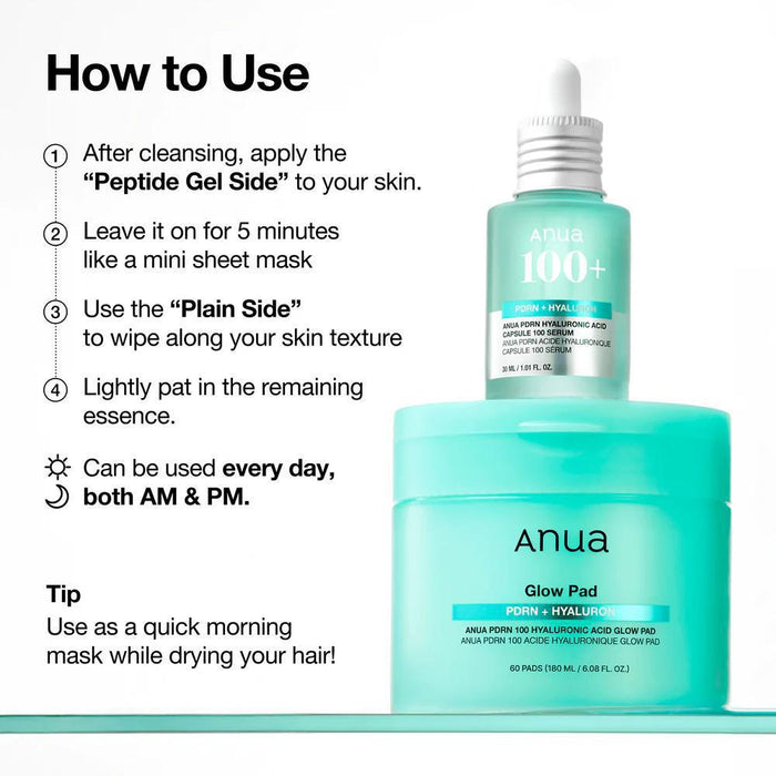 ANUA PDRN 100 Hyaluronic Acid Glow Pad 60 pads
