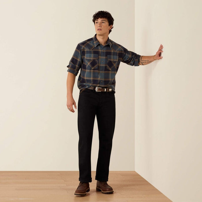 Ariat Retro Harbert Fitted Snap Shirts - Inkwell Plaid