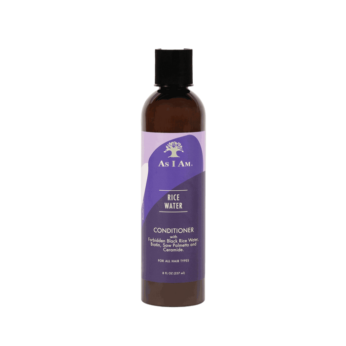 As I Am Rice Water Conditioner bottle with natural ingredient benefits for moisturizing and strengthening hair