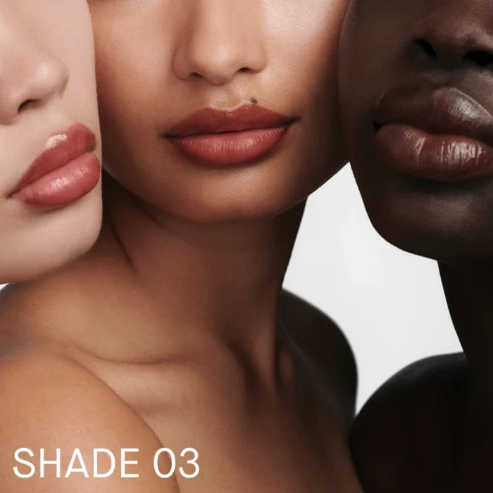 Augustinus Bader The Tinted Balm Trio shade 03 swatch on three lips