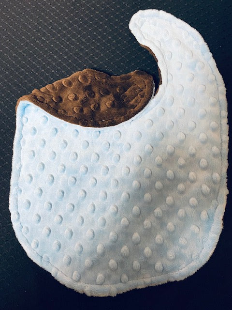 Bib-Two tone minky Lgt Blue and Brown