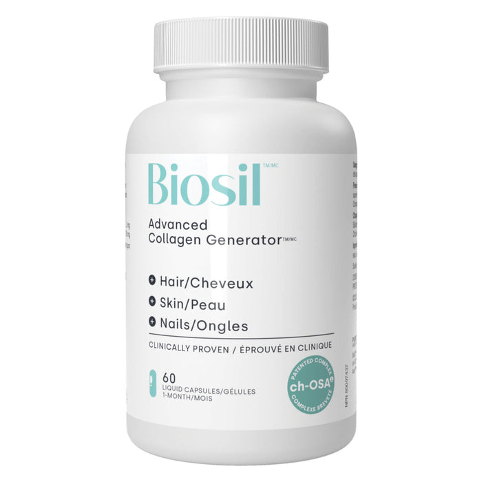 Bottle of BioSil™ Advanced Collagen Generator Hair • Skin • Nails 60 Liquid Vegetarian Capsules