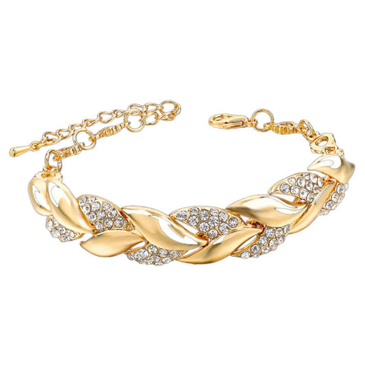Bohemian Style Gold Bracelet Rhinestone Leaves Chain Bangle