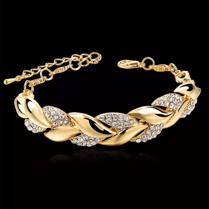 Bohemian Style Gold Bracelet Rhinestone Leaves Chain Bangle