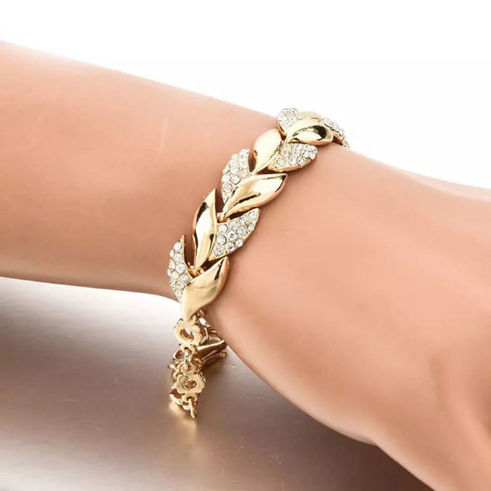 Bohemian Style Gold Bracelet Rhinestone Leaves Chain Bangle