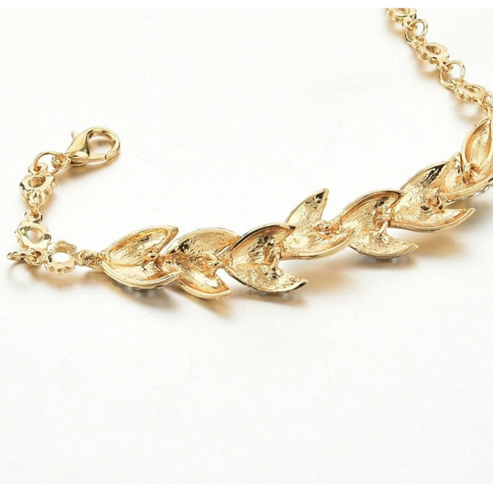 Bohemian Style Gold Bracelet Rhinestone Leaves Chain Bangle