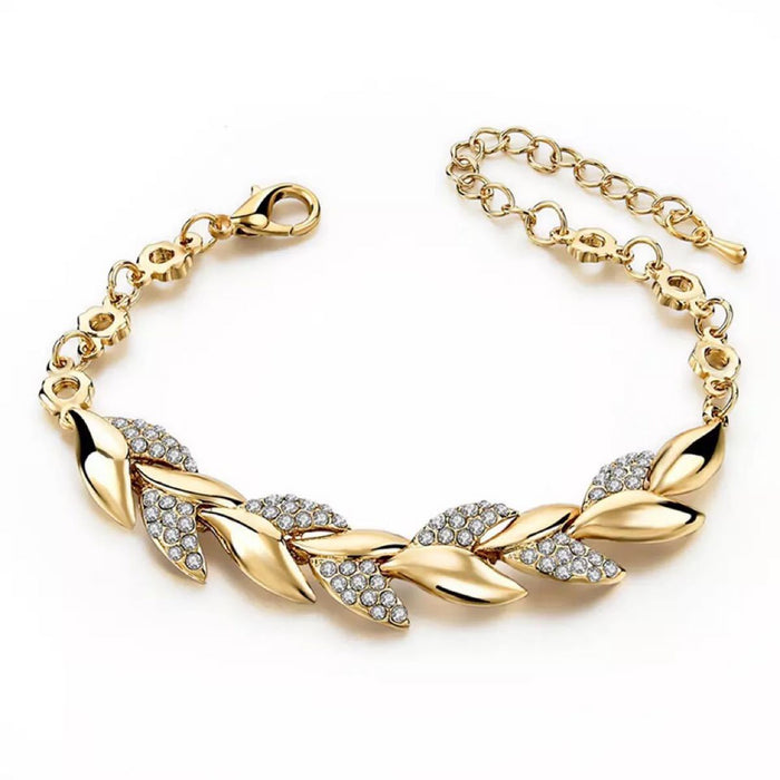 Bohemian Style Gold Bracelet Rhinestone Leaves Chain Bangle