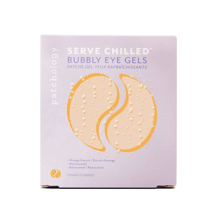 Box of Patchology bubbly serve chilled eye gels on a white background
