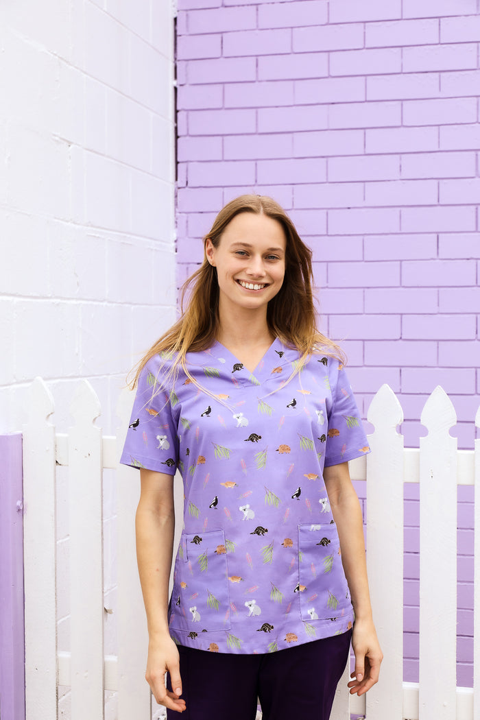 Bush Friends Lilac - Unisex Printed Scrub Top