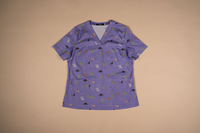Bush Friends Lilac - Unisex Printed Scrub Top