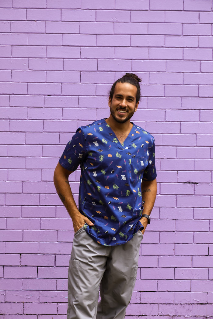 Bush Friends Midnight - Unisex Printed Scrub Top