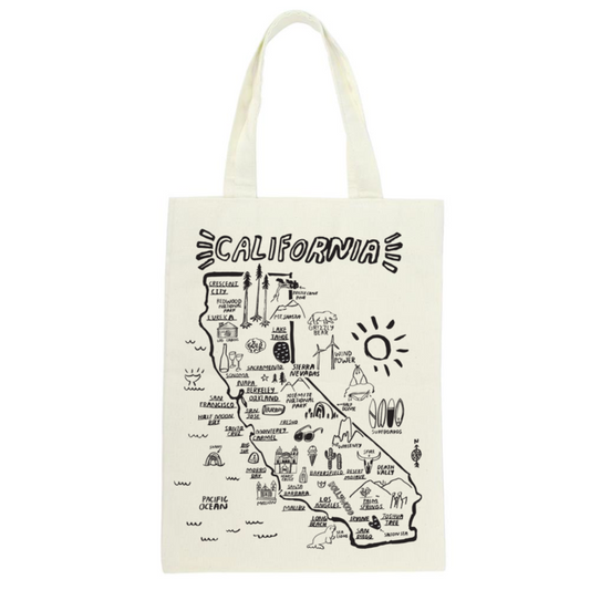Cream canvas tote bag with California map illustration