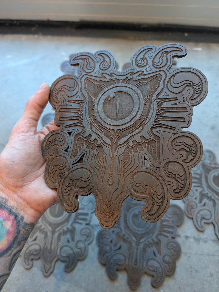 CAT GOD COLD CAST METAL WALL PLAQUE