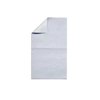 A white paper sheet is partially folded, revealing a hint of a blue edge. It is displayed against a plain white background.