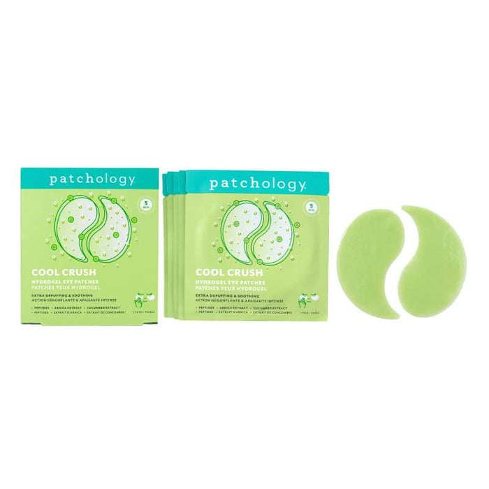 Five pair box of Patchology Cool Crush eye patches on a white background