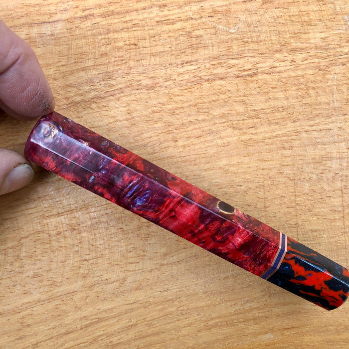 Custom Japanese Knife handle (wa handle) - Double dyed purple/red box elder with coral tide ferrule