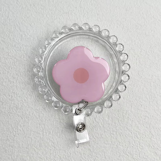 Daisy Retractable Badge Reel - Pink with Orange Centre